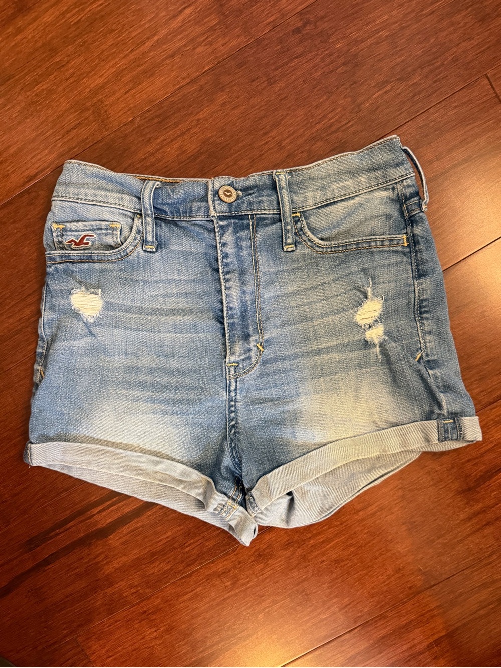 Hollister Light Blue High-Rise Rolled Hem Denim Shorts